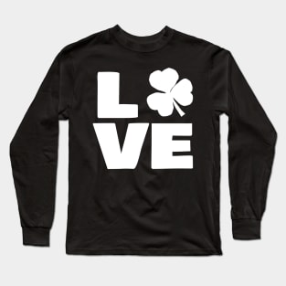 Love Shamrock Typography White for St Patricks Day Long Sleeve T-Shirt